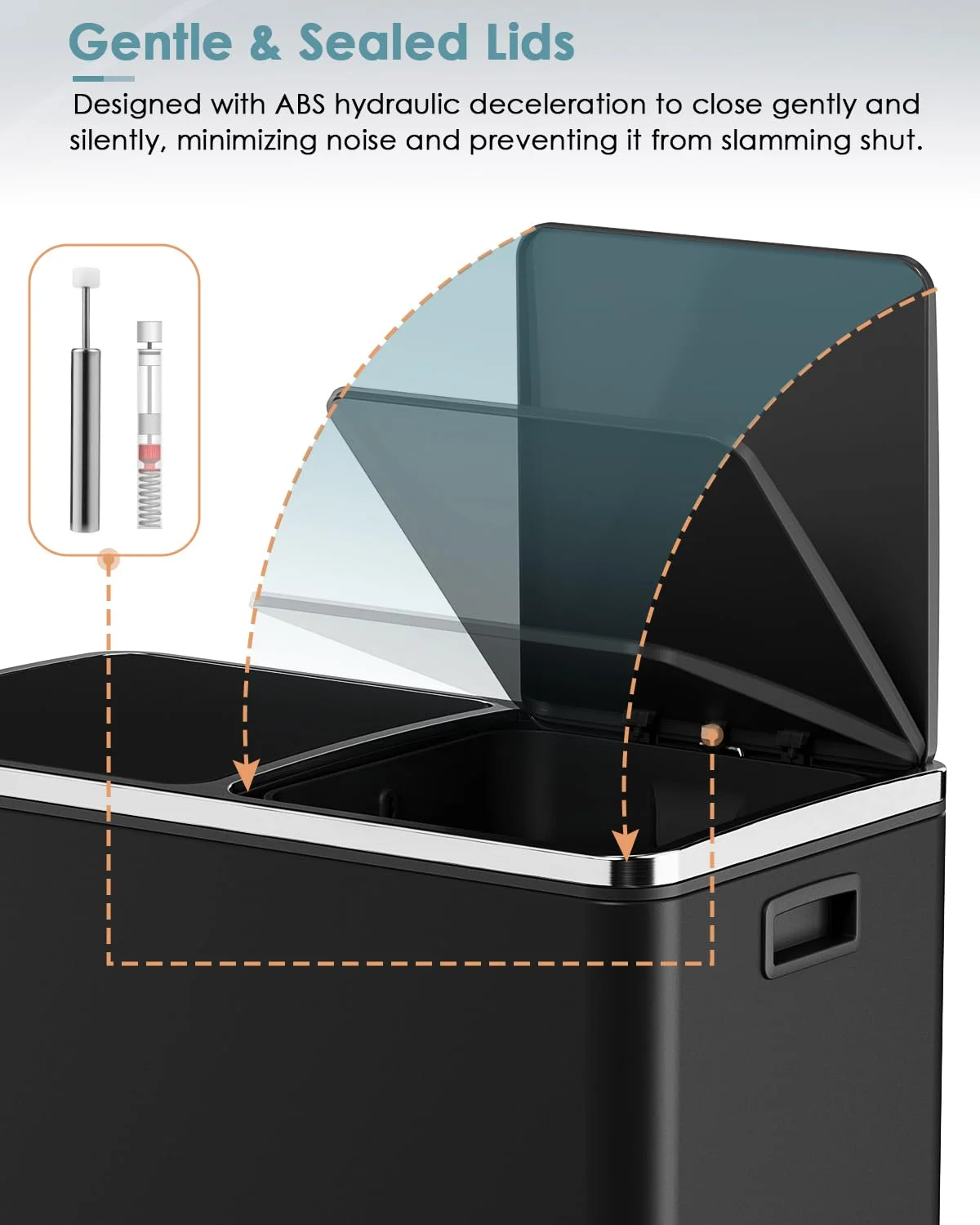 LAZY BUDDY Dual Garbage Can, Stainless Steel 16 Gallon Step Kitchen Trash Can with Soft-Close Lid, Double Compartment Garbage Recycling Bin - Image 15