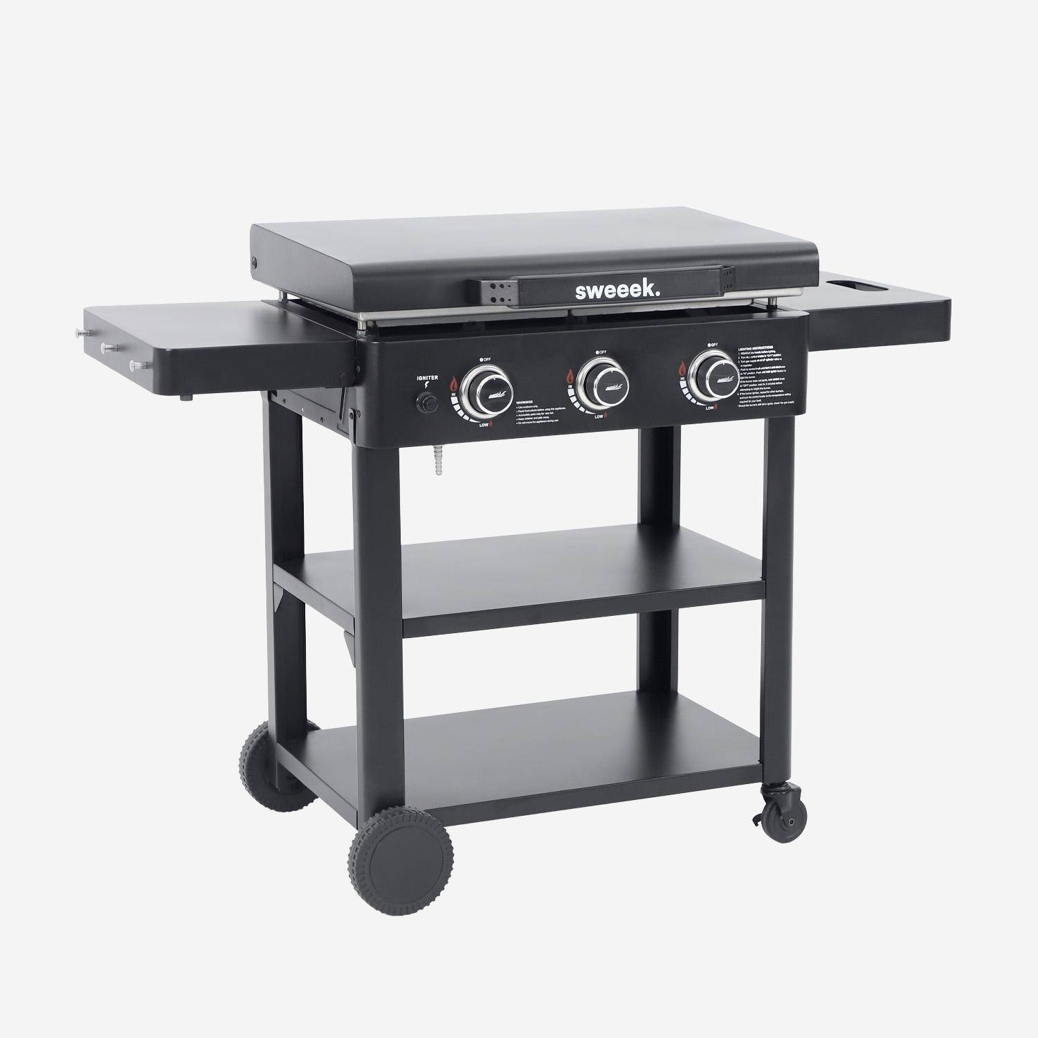 Raoul - Plancha de gas 3 quemadores acero inoxidable con carrito, 12kW