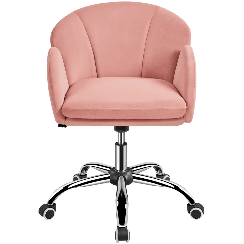 Yaheetech Modern Vanity Chair Swivel Rolling Chair with Armrests, Pink - Image 3