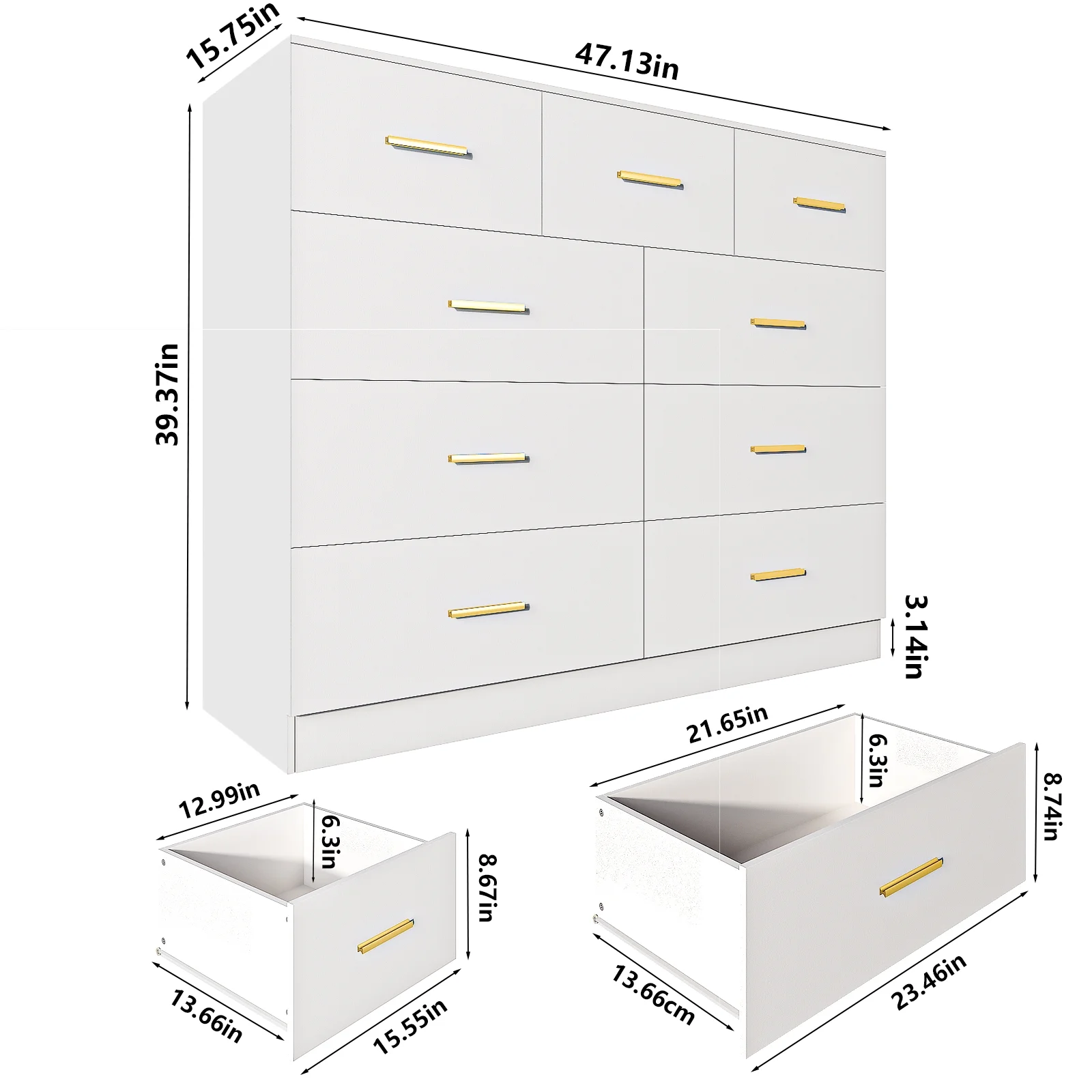 Ktaxon 6 Drawer Double Dresser Wood Dresser Storage Cabinet Drawer Organizer Chest Of Drawers, White - Image 24