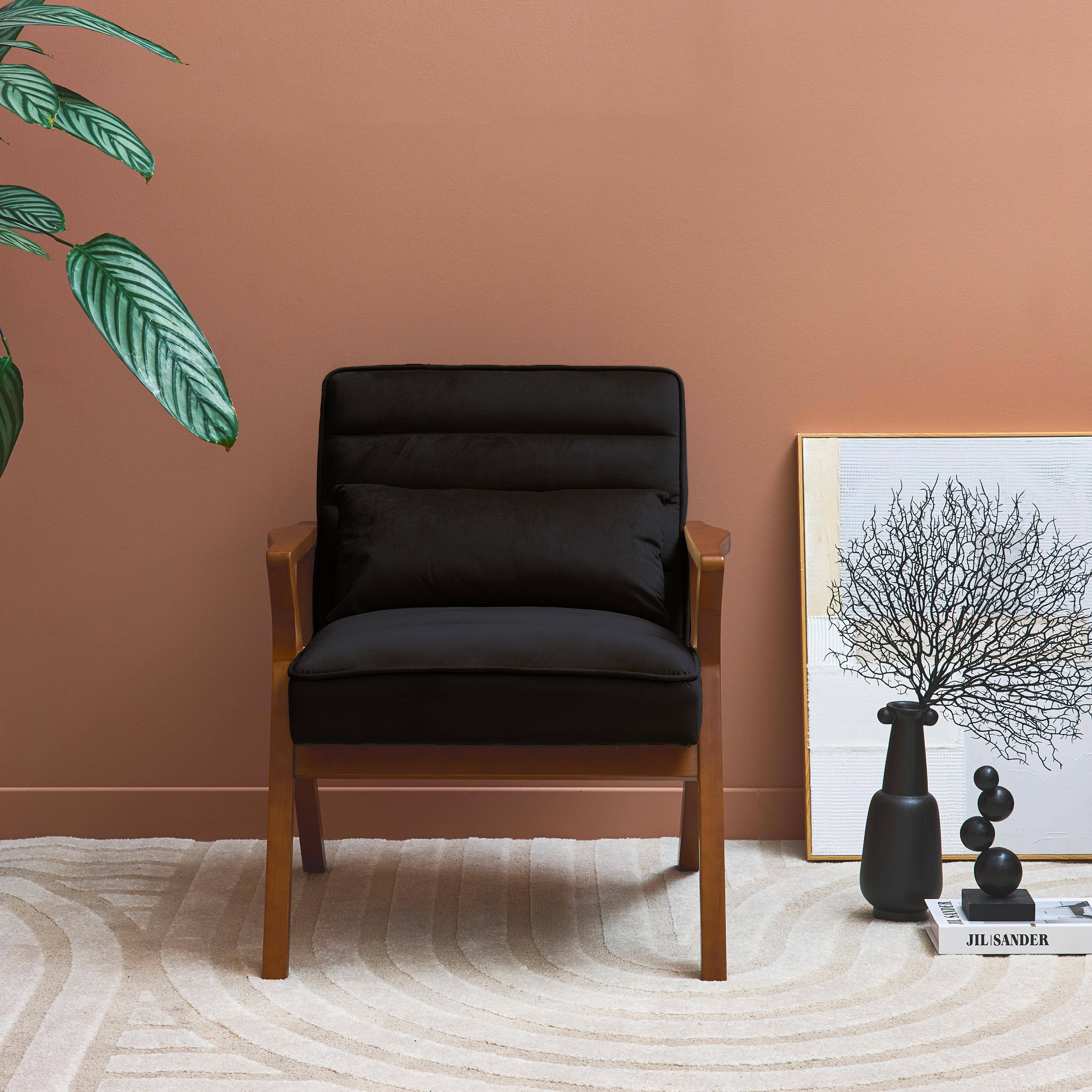 Antoine terciopelo - Sillón escandinavo de madera de hevea y terciopelo