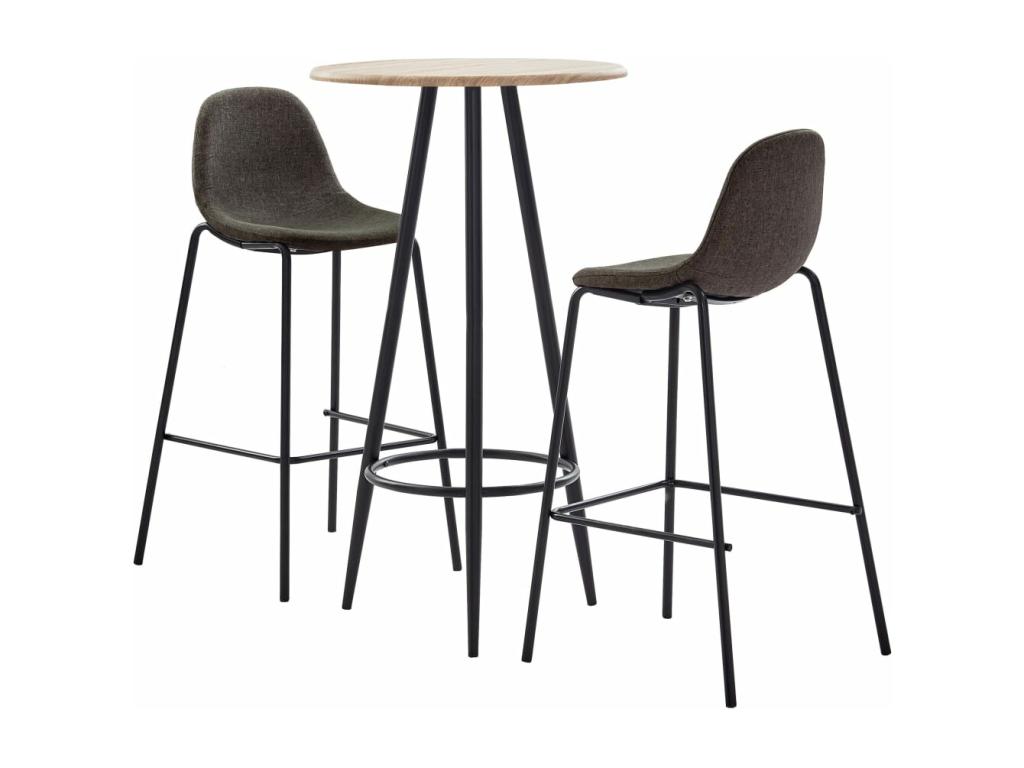 Juego de mesa alta y taburetes 3 piezas tela gris oscuro