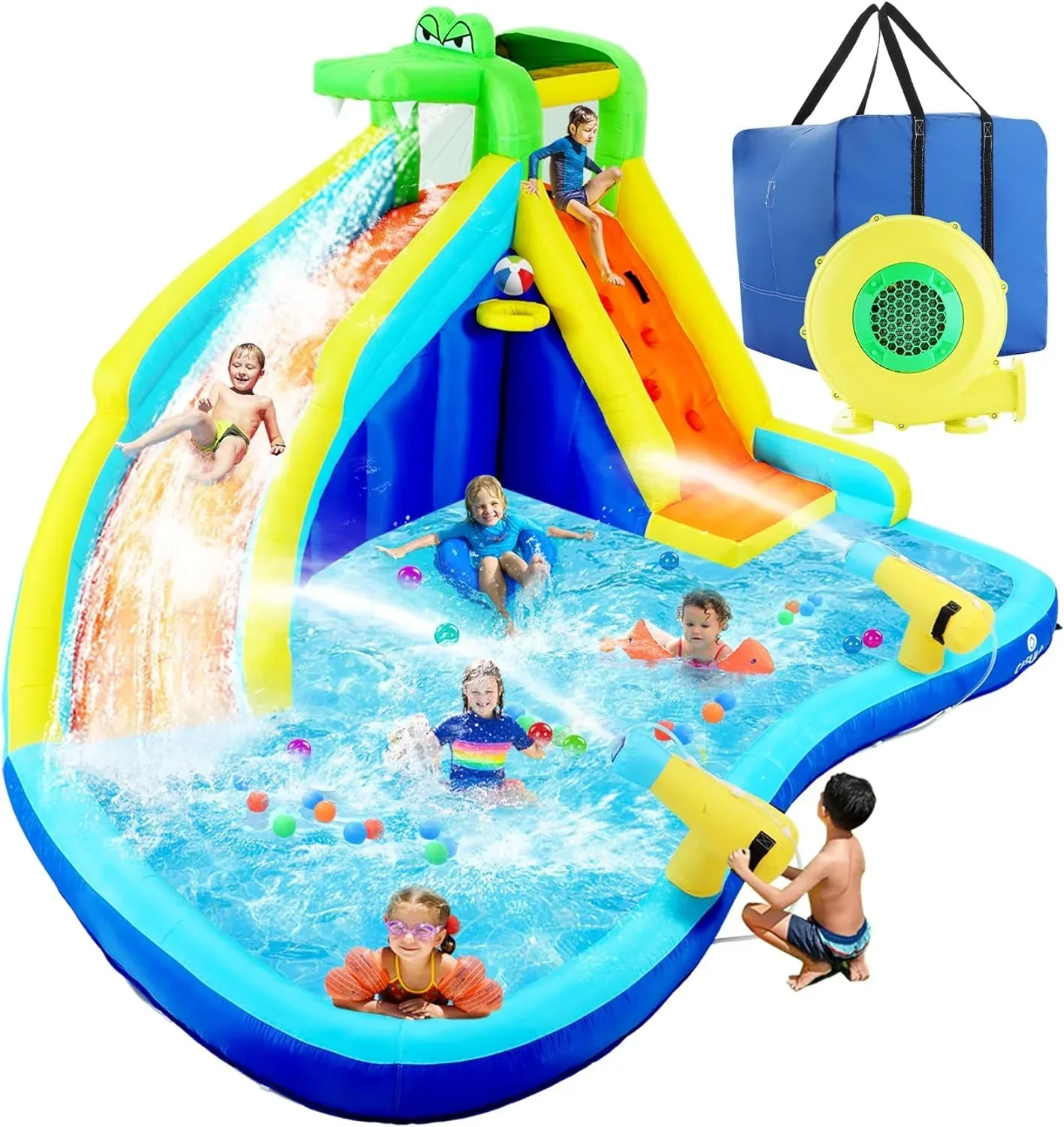 ROOJER Inflatable Water Slide Bounce House 8-in-1 With 450W Blower - Crocodile Water Park - Image 2 ROOJER Inflatable Water Slide Bounce House 8-in-1 With 450W Blower - Crocodile Water Park - Image 2