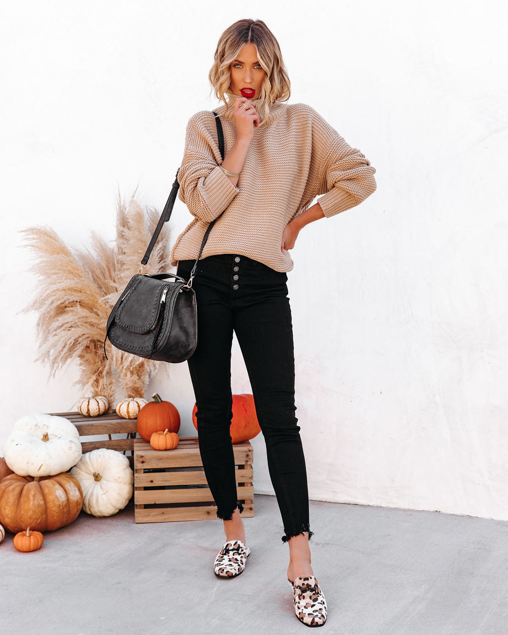 Glacier Mock Neck Knit Sweater - Warm Beige - Se7enfashion
