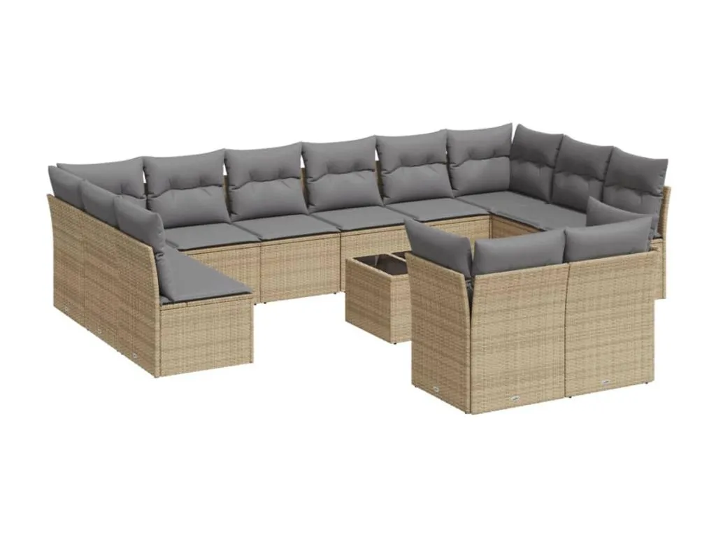 Set sofás de jardín con cojines 13 pzas ratán sintético beige 91548GNCV