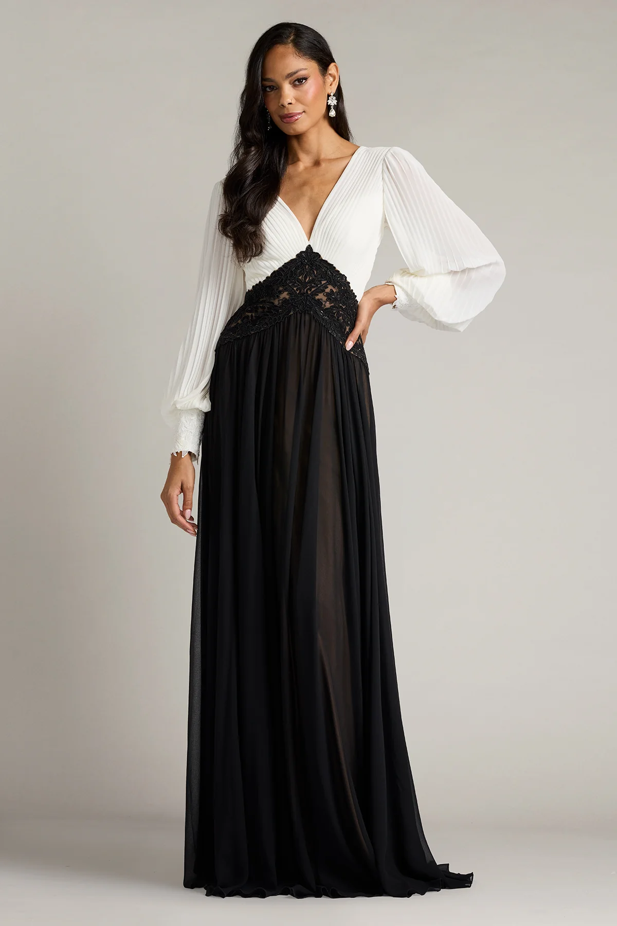 Benulo Pleated Embroidered Waist Gown - Special Events Unlimited