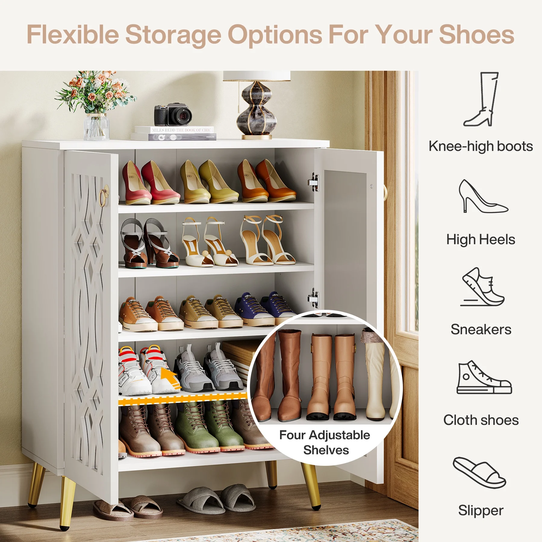 Tribesigns Large Wooden Freestanding 25-Pair Shoe Rack Closet Storage Cabinet for Entryway, Bedroom - Image 5