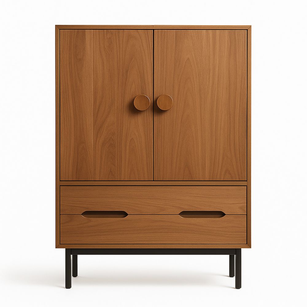 Armario moderno de madera de nogal con dos puertas y dos cajones,diseño funcional y elegante,ideal para sala de estar y dormitorio