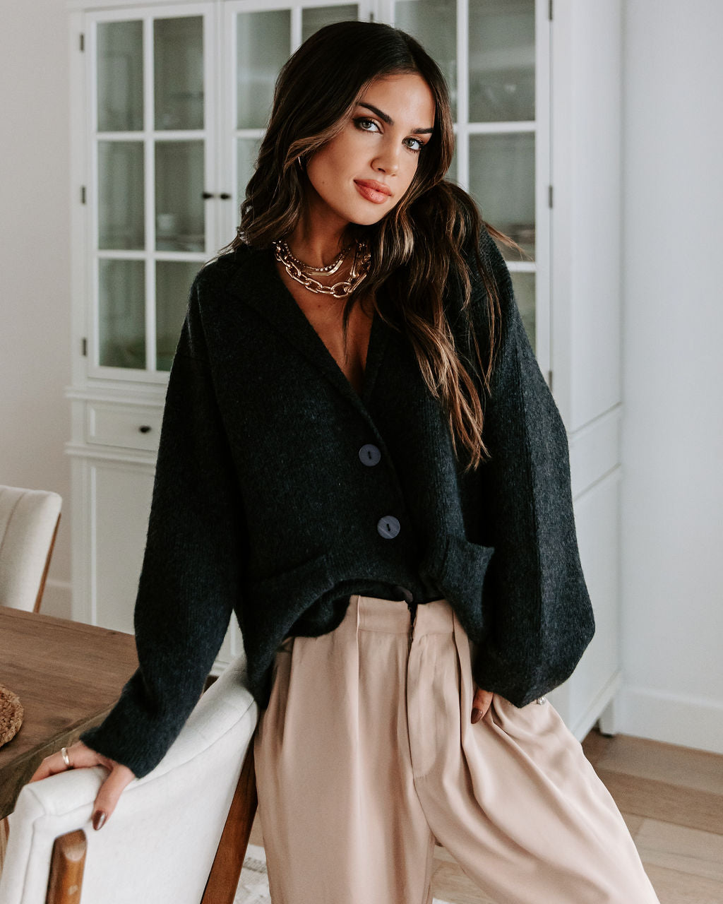 After Dinner Stroll Pocketed Cardigan - Charcoal - Se7enfashion