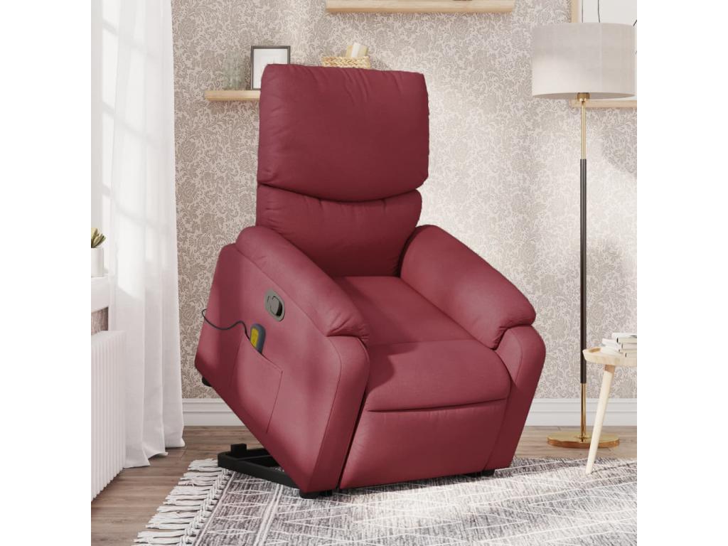 Sillón reclinable de masaje elevable tela rojo tinto