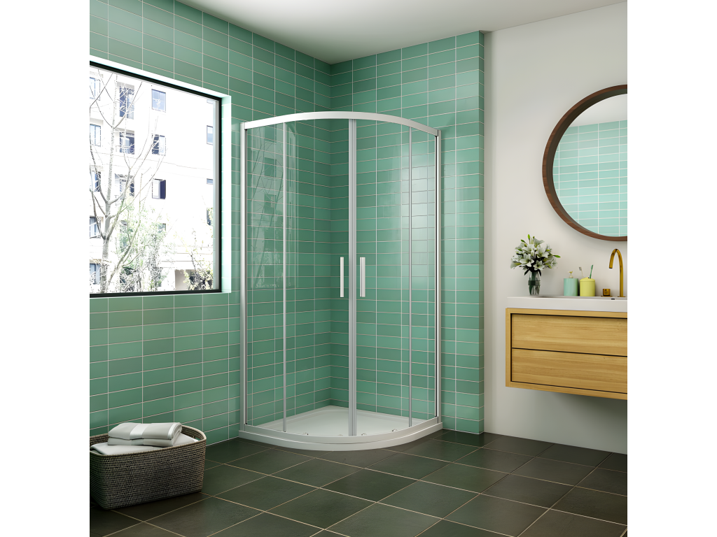 Mampara de ducha curva semicircular corredera,perfil blanco,vidrio 5mm,800x1200x1850mm