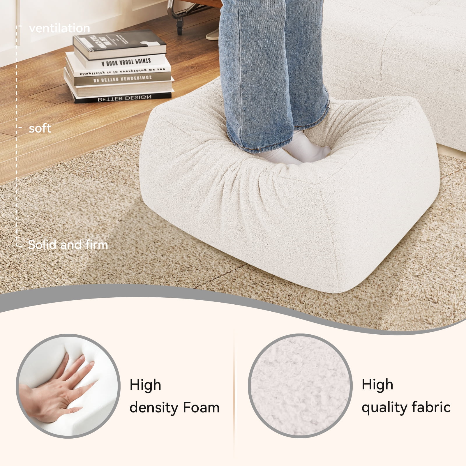 VFD Bean Bag Chairs for Adults, Beanbag Chair with Ottoman Lounge Sofa Memory Foam Comfy Reading Chair for Bedroom & Living Room, Lazy Floor Sofa Couch - Image 24