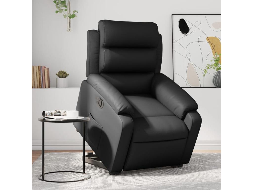 Sillón reclinable y elevable eléctrico cuero sintético negro