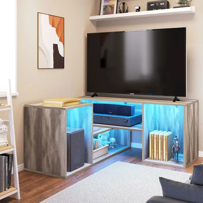 Modern Modular TV Stand with LED Lighting & Open Storage