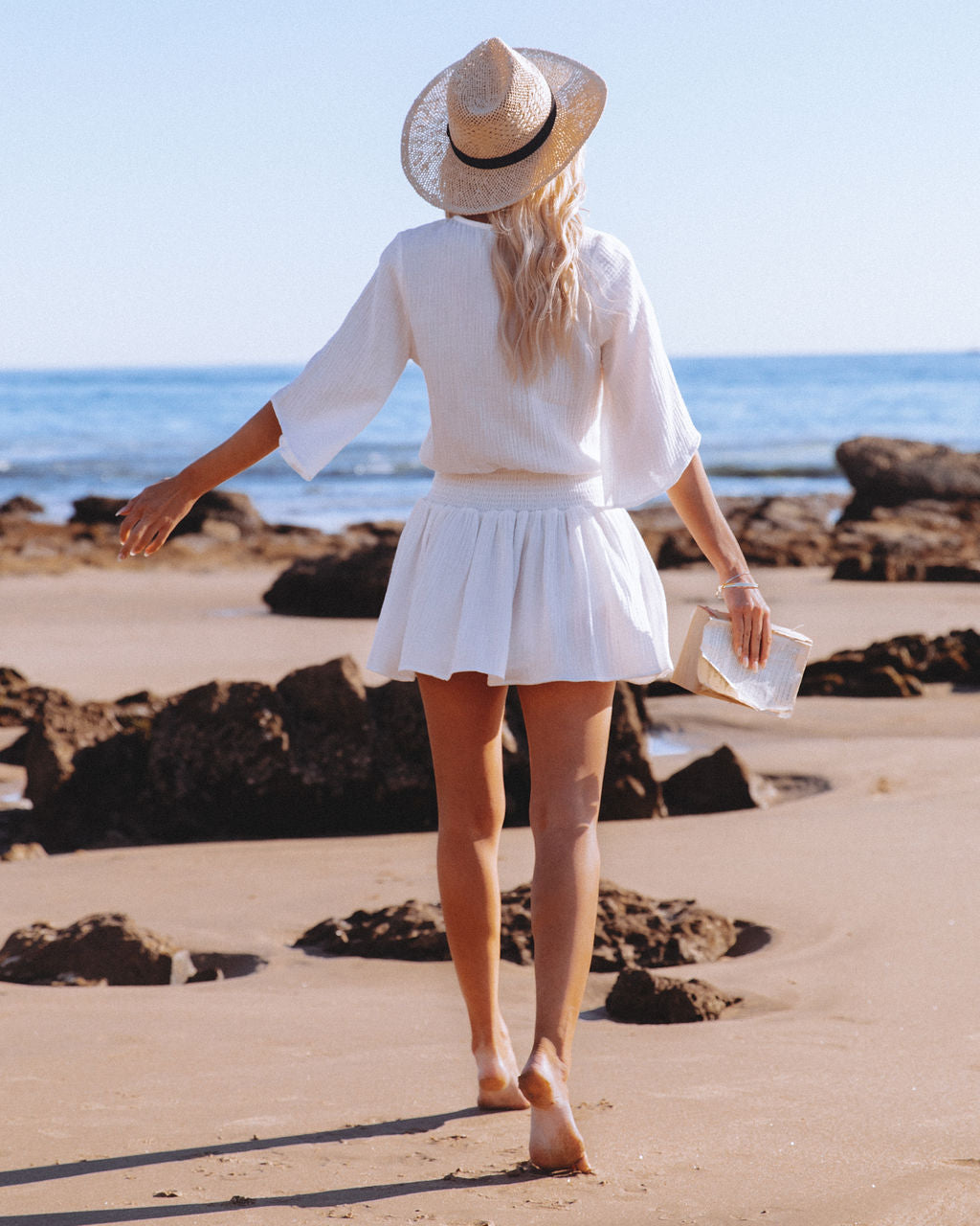 Always A Good Time Cotton Smocked Drape Dress - White - SALE - Se7enfashion