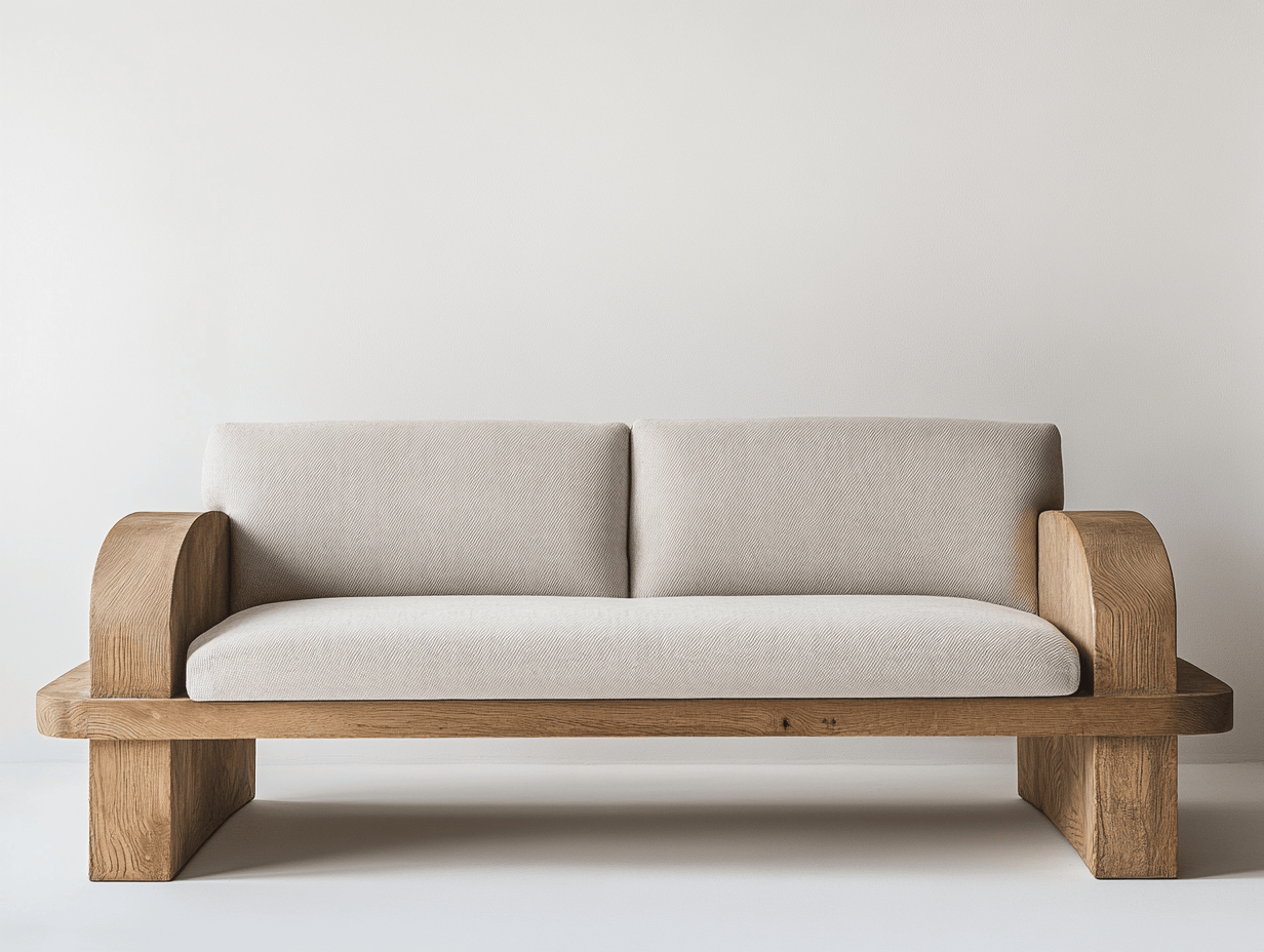 Sofá crema de algodón con estructura de roble, 200x85x75 cm