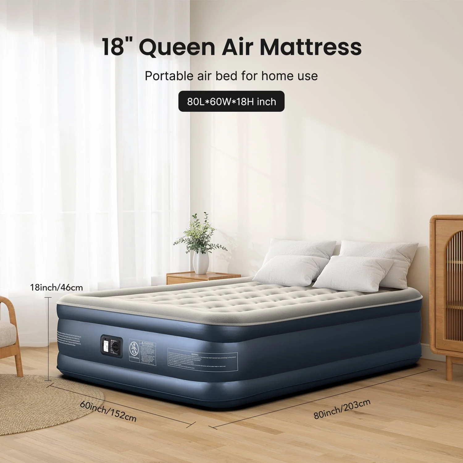 Premium Queen Size Air Mattress 18" Elevated Airbed with Built-in Pump Camping - Image 8