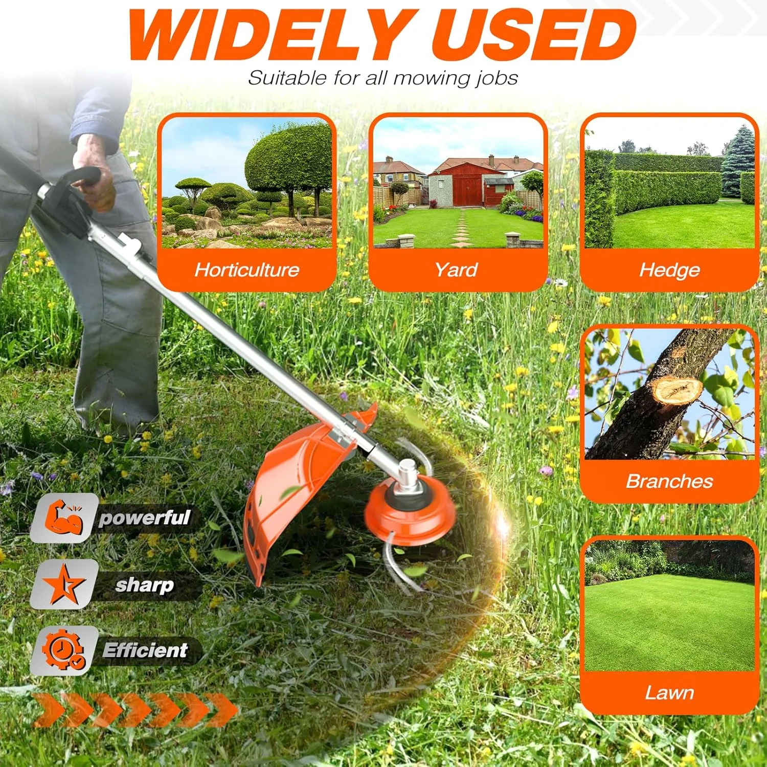 Datingday 52CC Orange Gas Weed Wacker, 2-Stroke Weed Eater Gas Powered, 6-in-1 Gas Hedge Trimmer, Gas Brush Cutter, Gas String Trimmer, Pole Saw with Extension Pole - Image 6