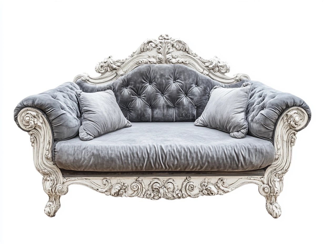Sofá clásico de terciopelo gris para sala de estar 210x95x120 cm estilo vintage con estructura de madera tallada elegante iz1258919
