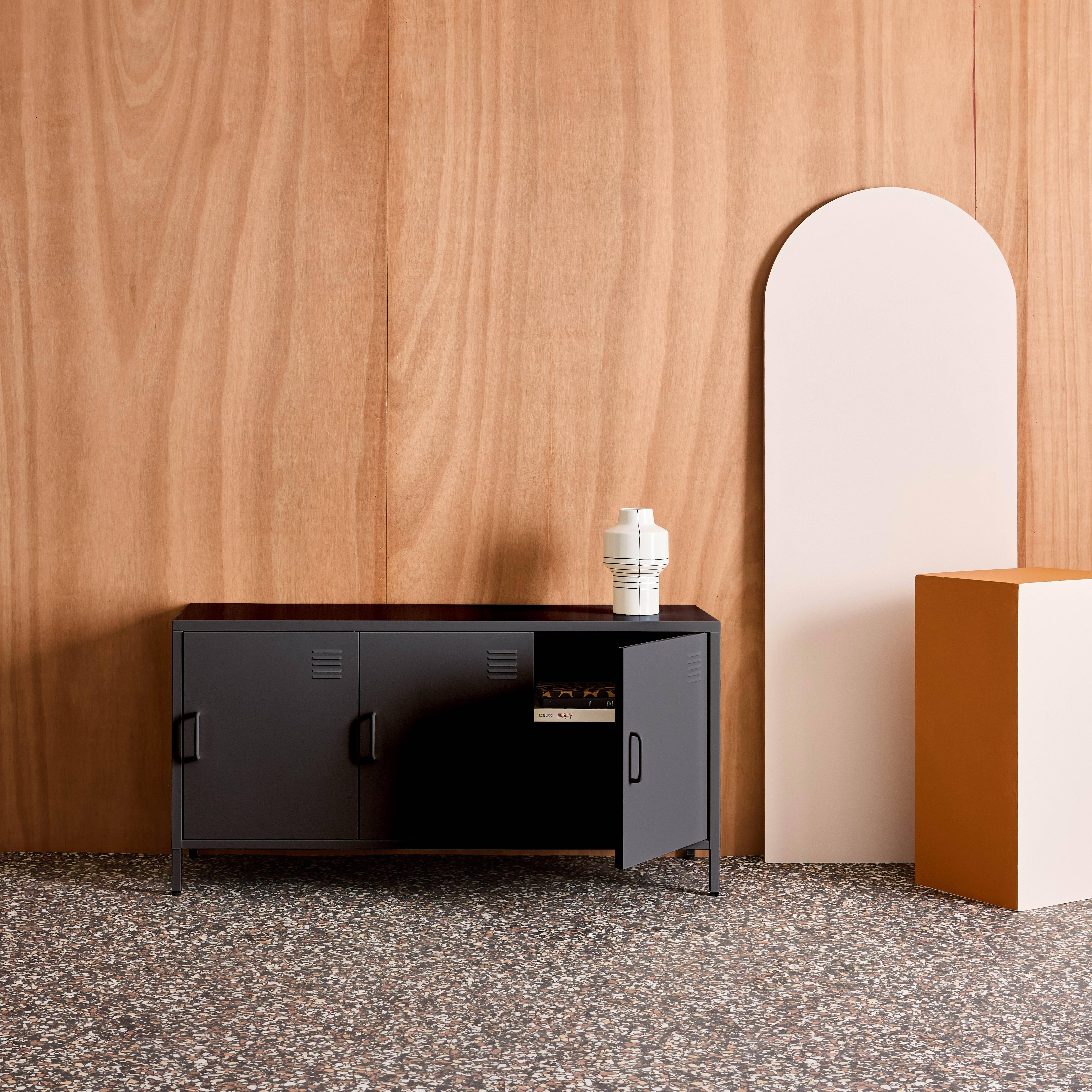 Alabama - Mueble de TV industrial de metal con 3 puertas, 120cm