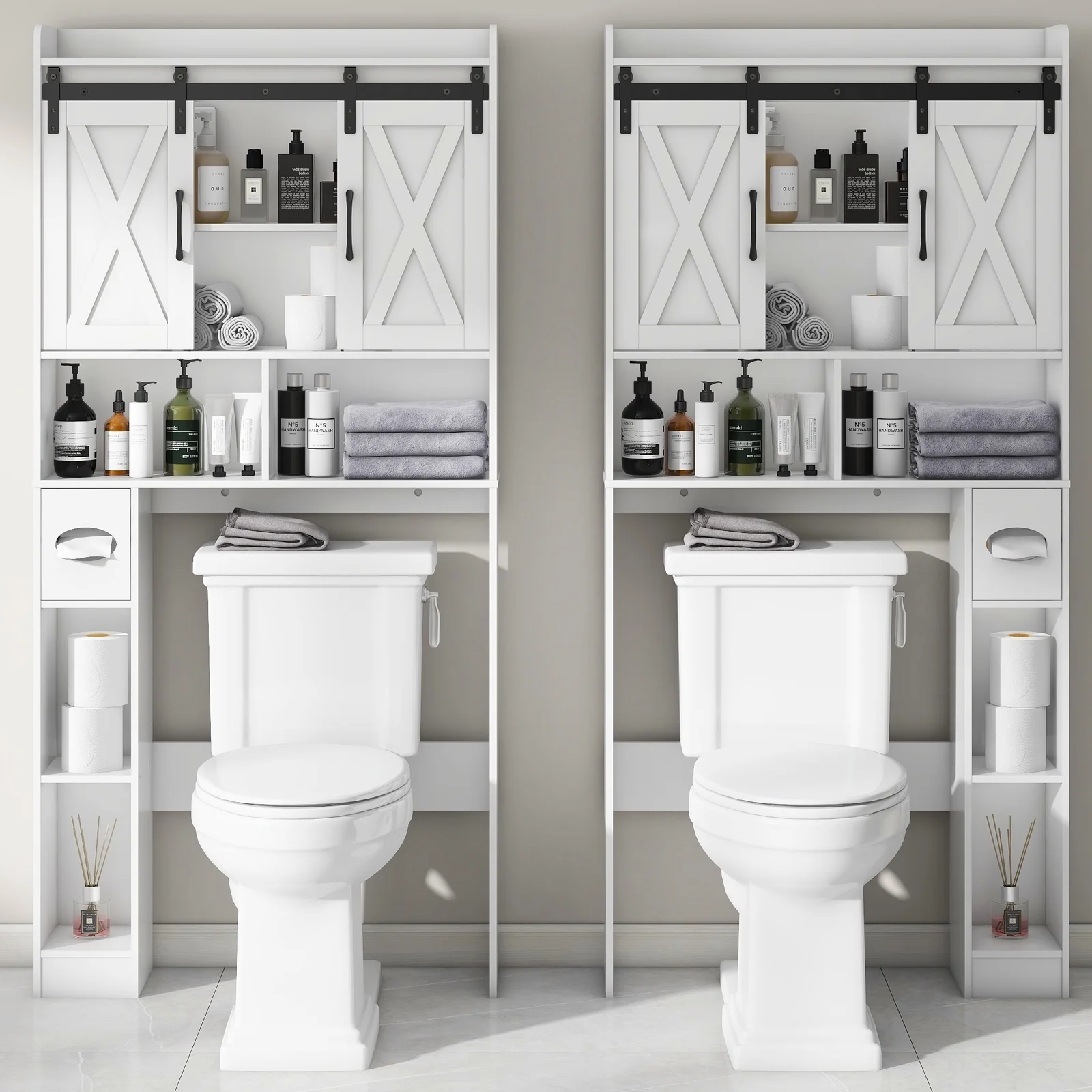 Over The Toilet Storage Cabinet, Farmhouse Storage Cabinet Over Toilet with Sliding Doors-Home Space-Saving Toilet Rack, for Bathroom, Restroom, Laundry - Image 6
