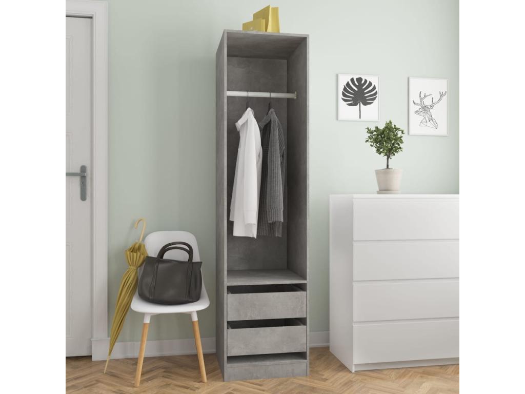 Armario con cajones Gris cemento 50x50x200 cm Madera contrachapada