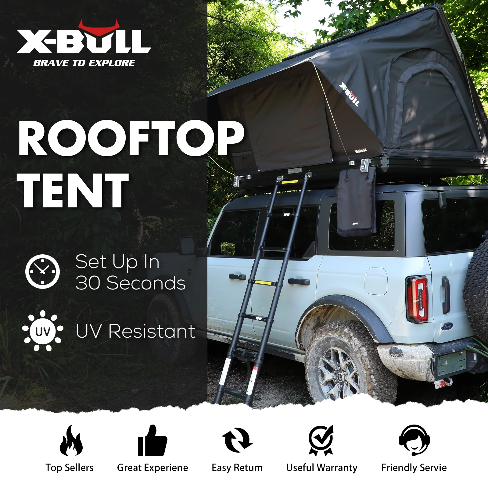 X-BULL Hard Shell Roof Top Tent with Ladder and Mattress - Image 2