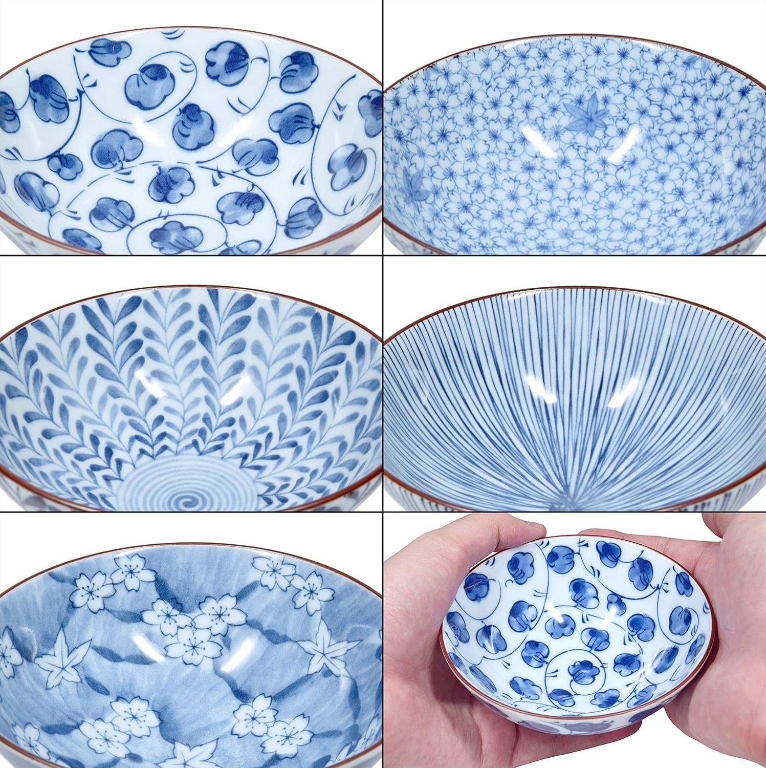 Japanese Handcrafted Rice Bowl, Authentic Mino Ware Pottery, Aie gawari Chawan, set of 5