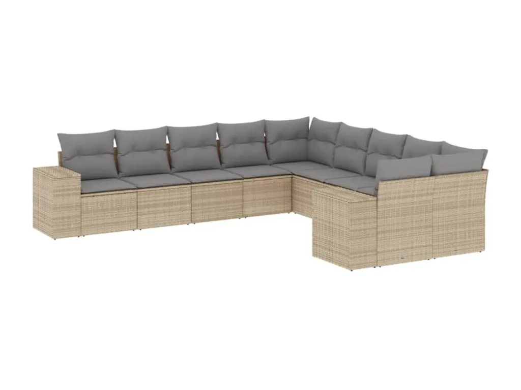 Homepleno Juego de sofás jardín con cojines beige 10 pzas ratán sintético 27457ijpm