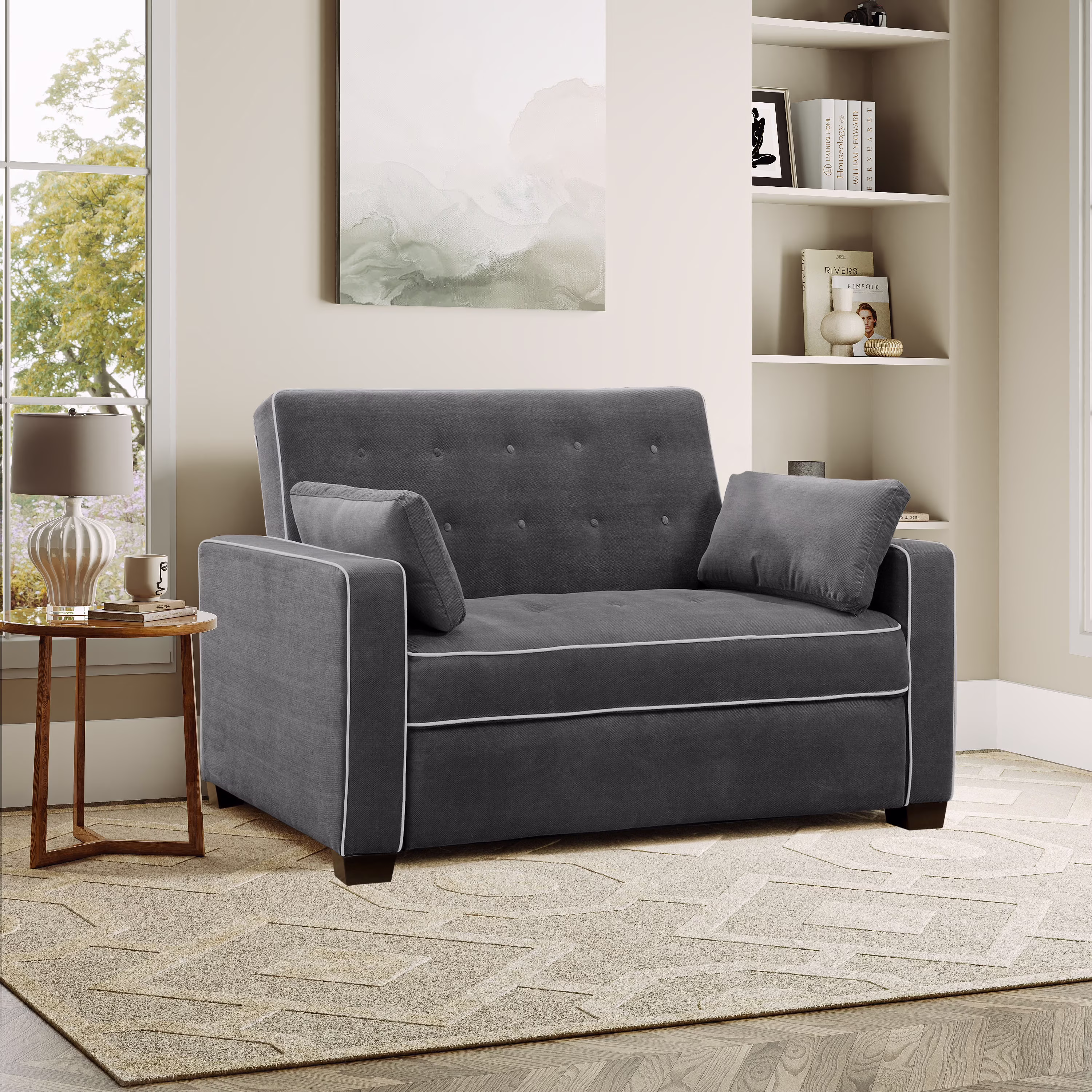 Serta Dream Convertibles Monroe Modern Polyester Convertible Queen Sofa Bed with Pillows Grey - Image 3
