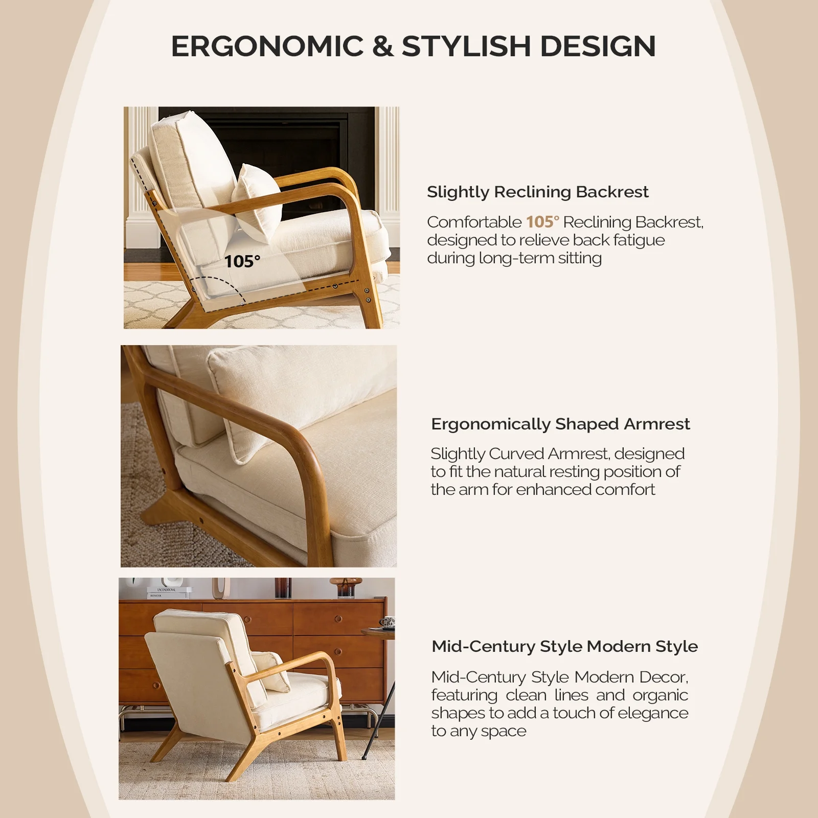 Ktaxon Accent Chair Corduroy Upholstered Armchair, Reading Club Chair with Pillow and Solid Wood Frame for Living Room Bedroom Furniture Off White - Image 105