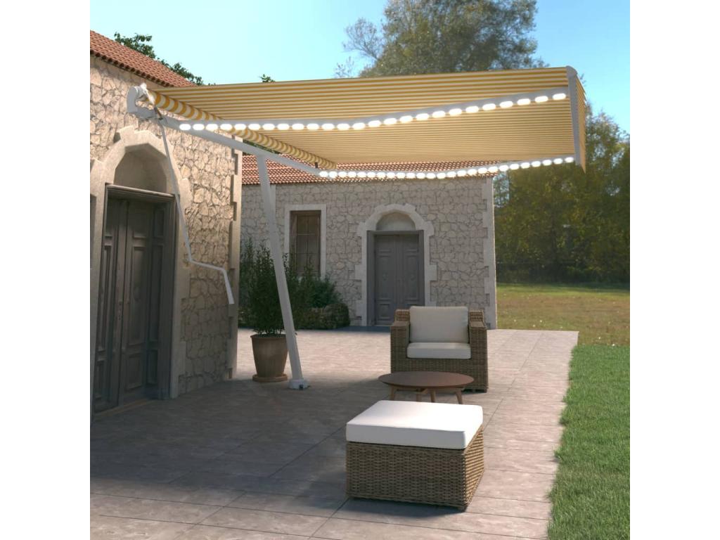 Toldo automático sensor de viento LED 500x350cm Amarillo y blanco
