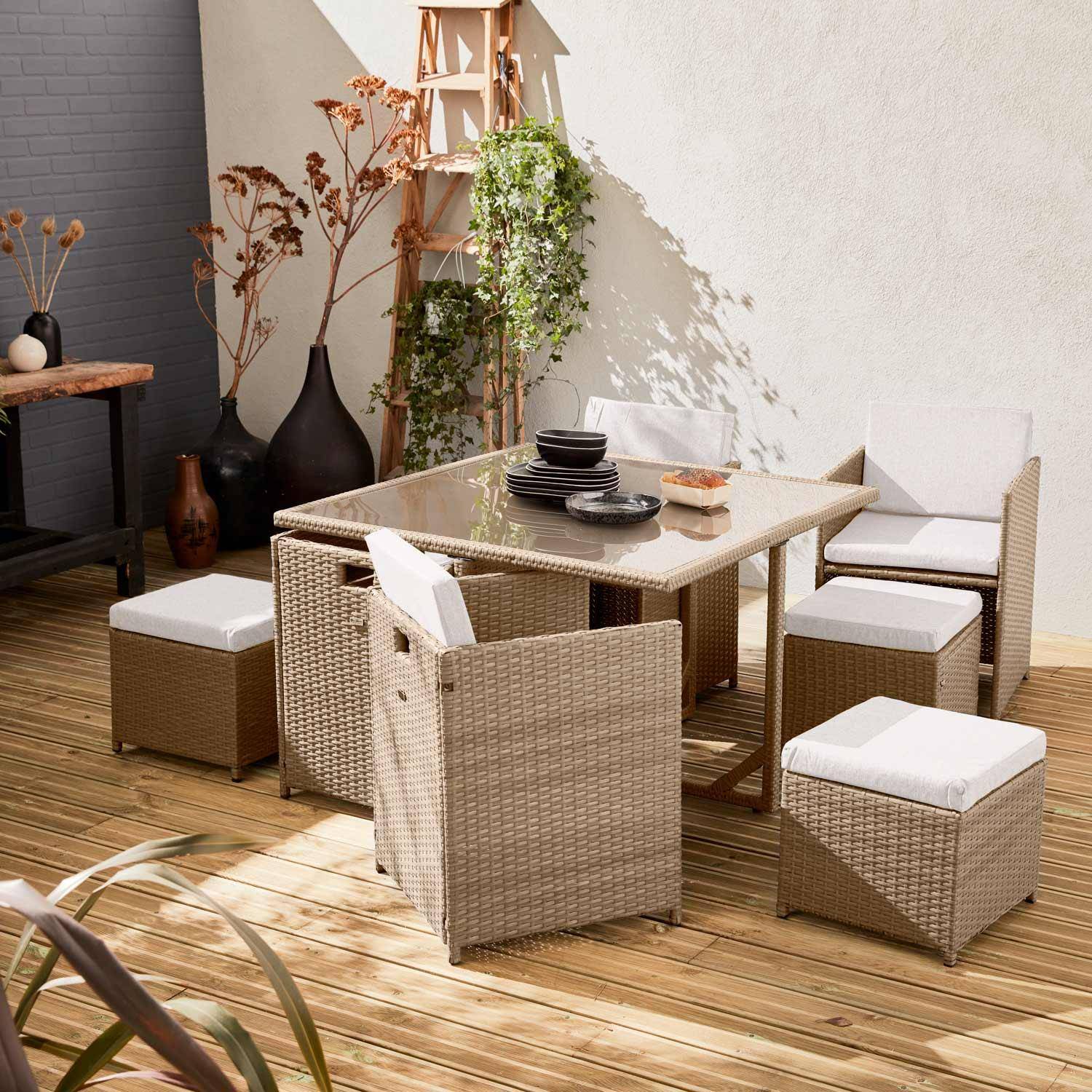 Vabo 8 - Conjunto mesa de jardín de resina, 8 plazas