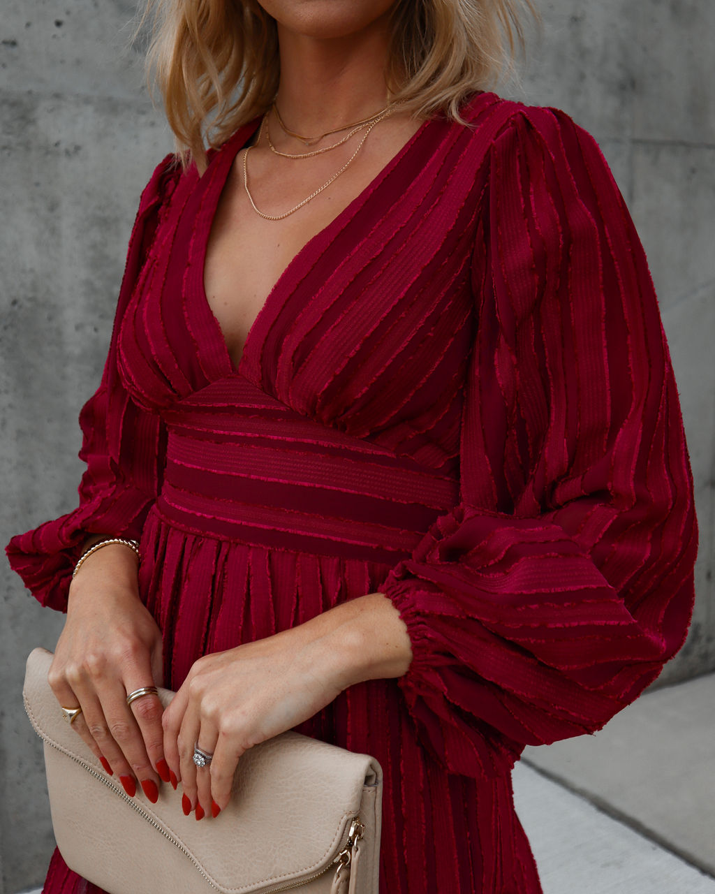 Once Upon A December Textured Mini Dress - Burgundy - Se7enfashion