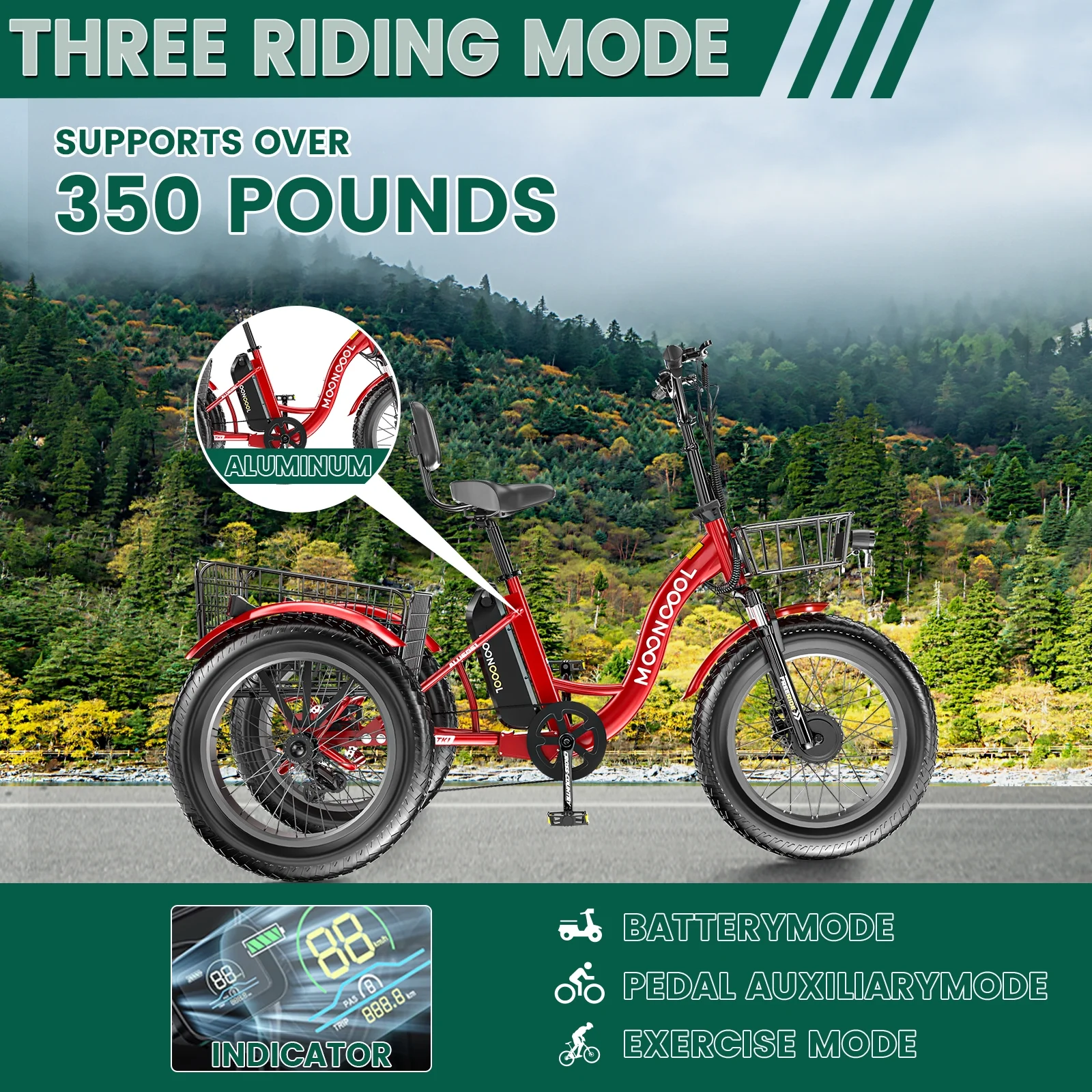 20" x 4" Fat Tire Electric Tricycle for Adult, 7 Speeds Electric Trike 48V 500W Motorized Tricycle , Electric Three Wheels Bicycle for Senior, Aluminum Frame & Rear Basket ,16mph - Image 46