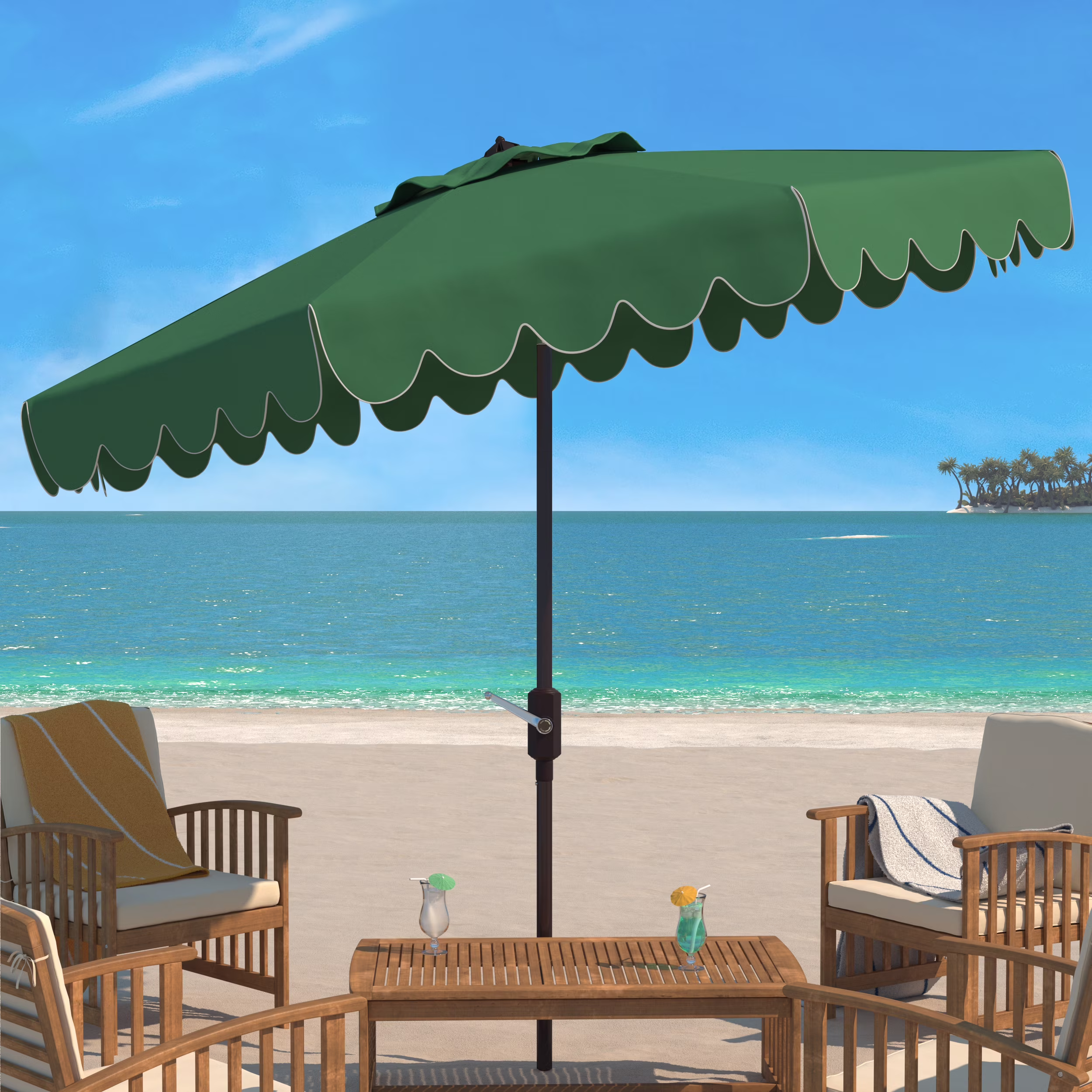 Safavieh Venice 9' Market Crank Tilt Patio Umbrella, Navy/White - Image 7