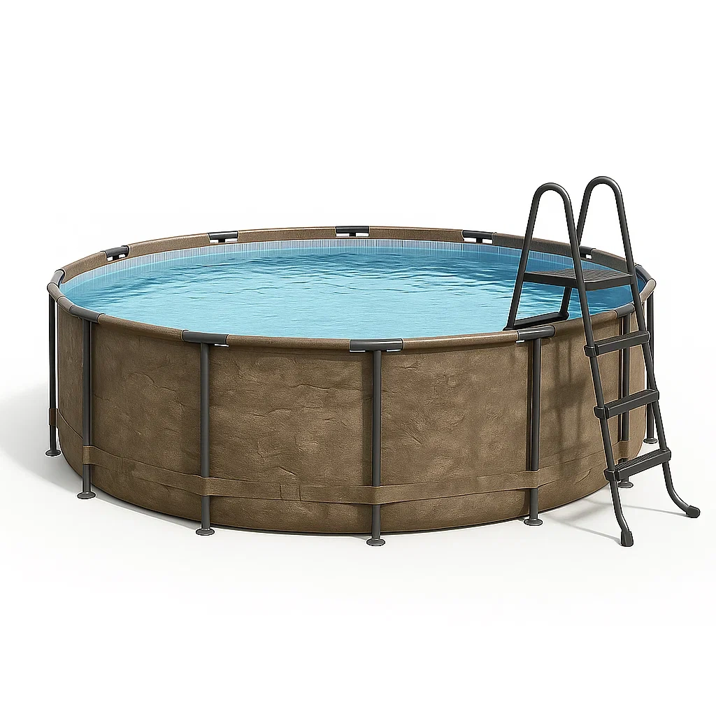 Piscina tubular redonda desmontable de acero 298x96 cm marrón/Gris con filtro y escalera CrSpDtD245ok