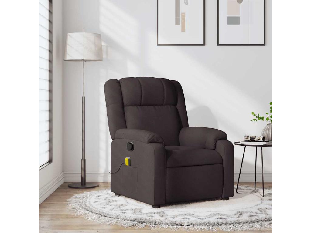 Sillón de masaje reclinable de tela marrón oscuro