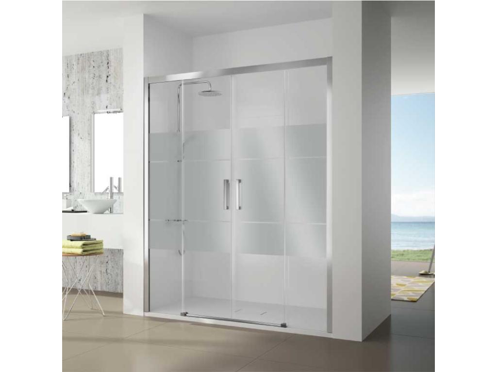 Frontal de ducha 2 fijos+ 2 Puertas Correderas S400 Cromado con Cristal serigrafiado 192-198 cm Lateral Fijo : 76.5 - 79 cm