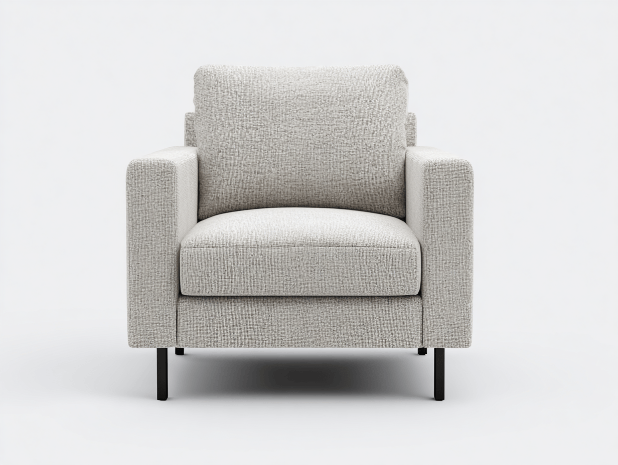 Sillón tapizado en tela 90×92×88 cm - gris claro - diseño moderno con patas metálicas negras y un cojín de respaldo
