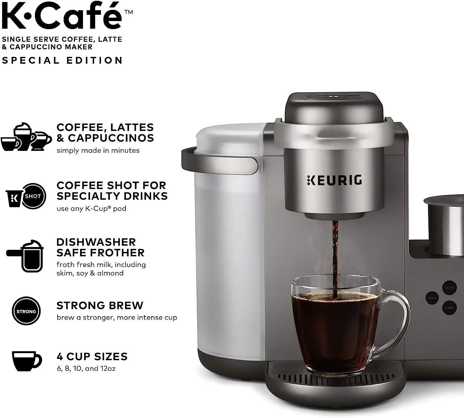 Keurig K-Cafe Special Edition Single-Serve Programmable Energy Efficient Button Controls K-Cup Pod Coffee, Latte, and Cappuccino Maker (Nickel)