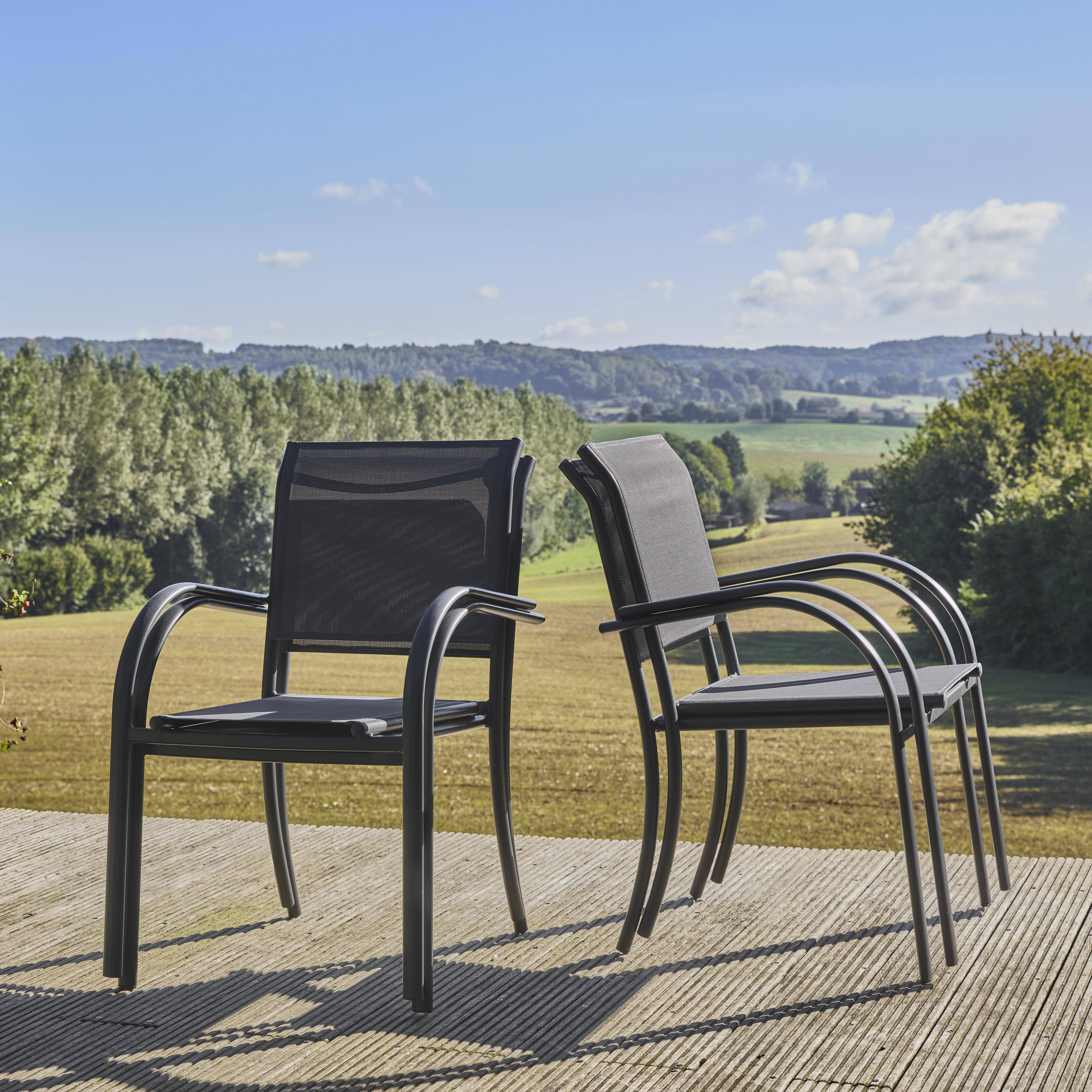 Amara - Silla de jardín de aluminio y textileno, set de 4