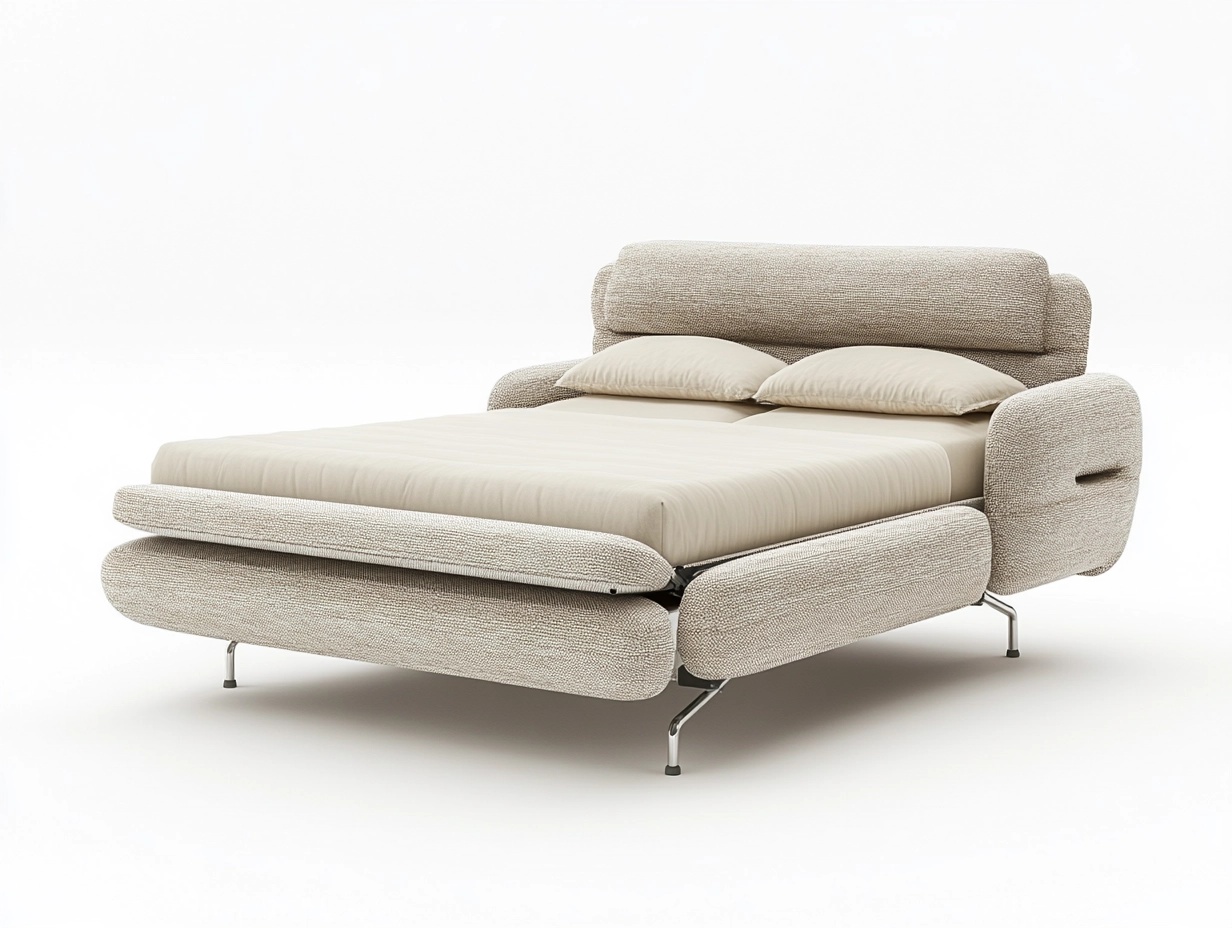 Sofá cama moderno beige de tela para sala convertible con estructura metálica 200x150 cm BC0281719