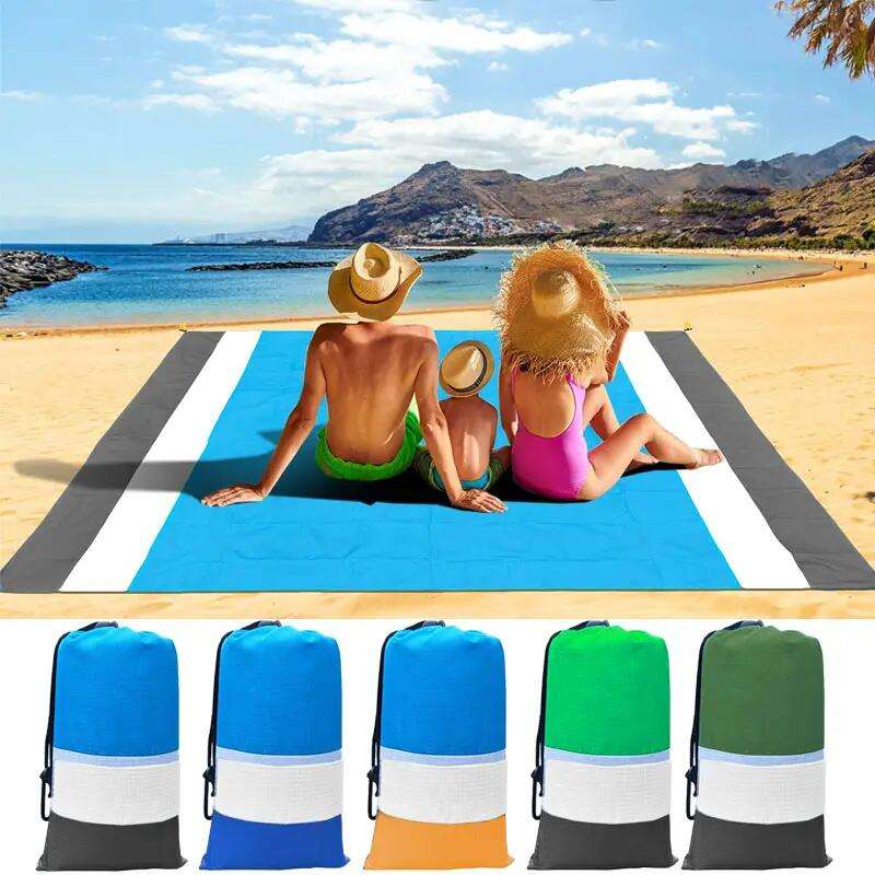 Oversized Waterproof Picnic Blankets Quick Drying Lightweight Family Mat with 4 Stakes for Outdoor