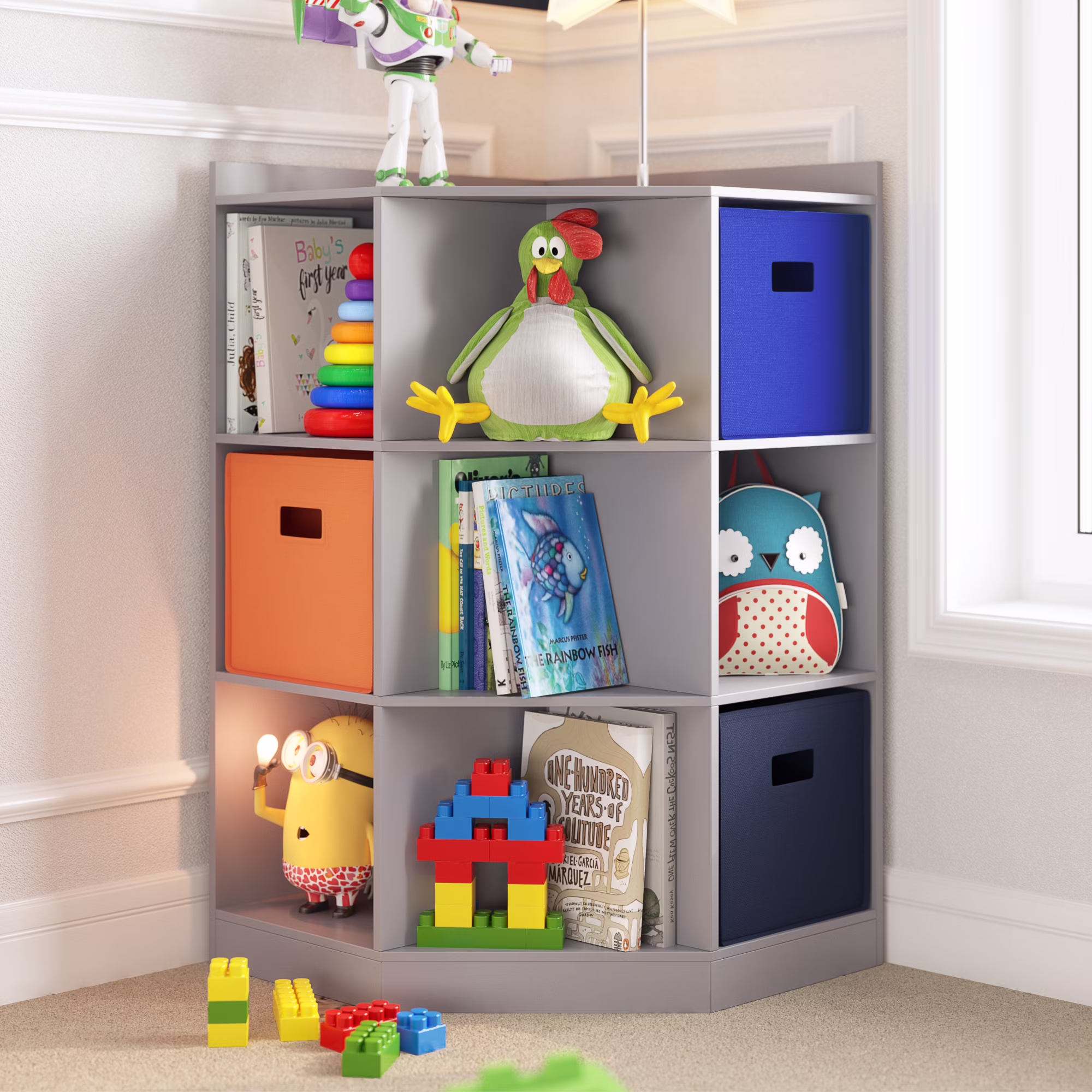 RiverRidge Kids Corner Playroom Cabinet with 6 Toy Storage Cubbies and 3 Shelves - White - Image 3