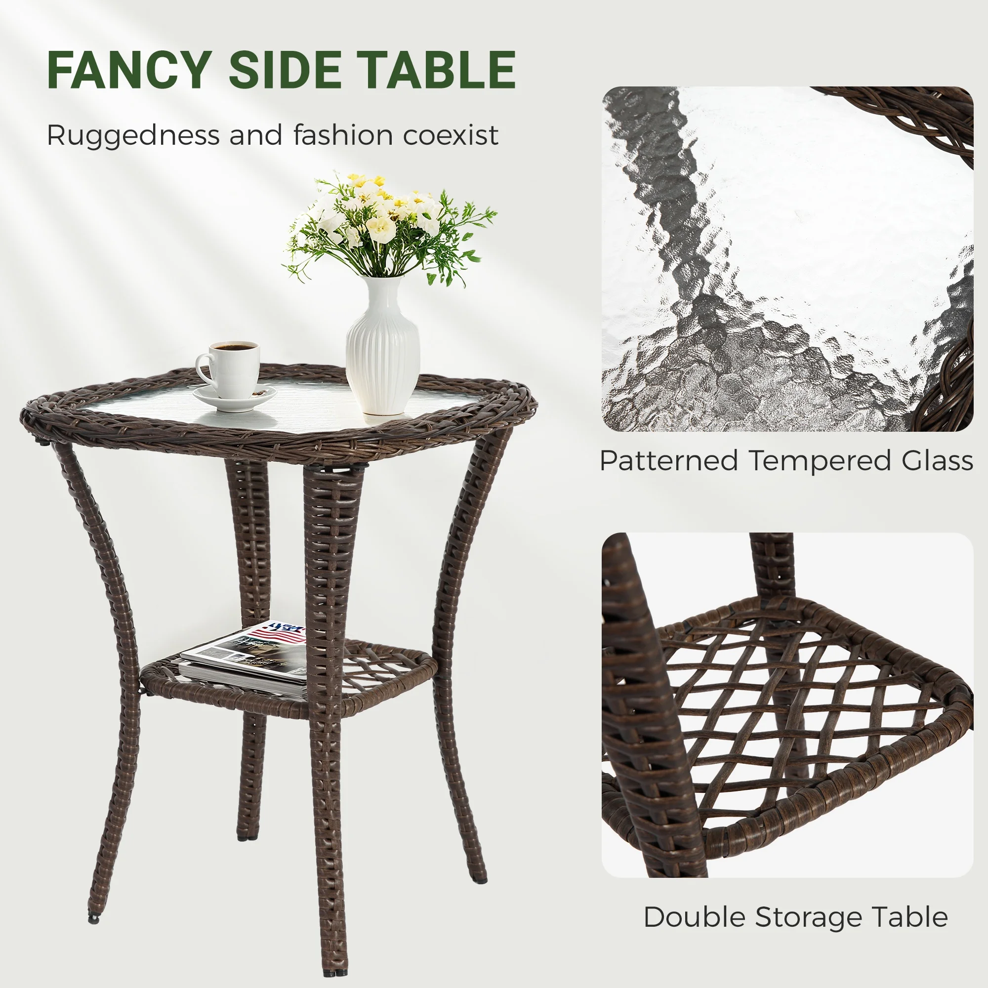 3 Piece Patio Swivel Rocker Chairs Set, 2 360-Degree Swivel Rocking Chairs with 1 Glass Top Table, PE Rattan Outdoor Bistro Set with Cushions for Balcony Deck Poolside Backyard Porch - Image 34