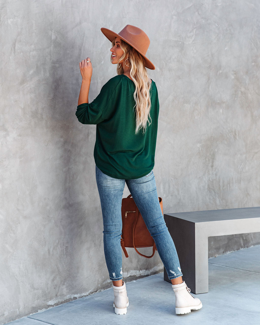 Jenna Boat Neck Long Sleeve Top - Hunter Green - Se7enfashion