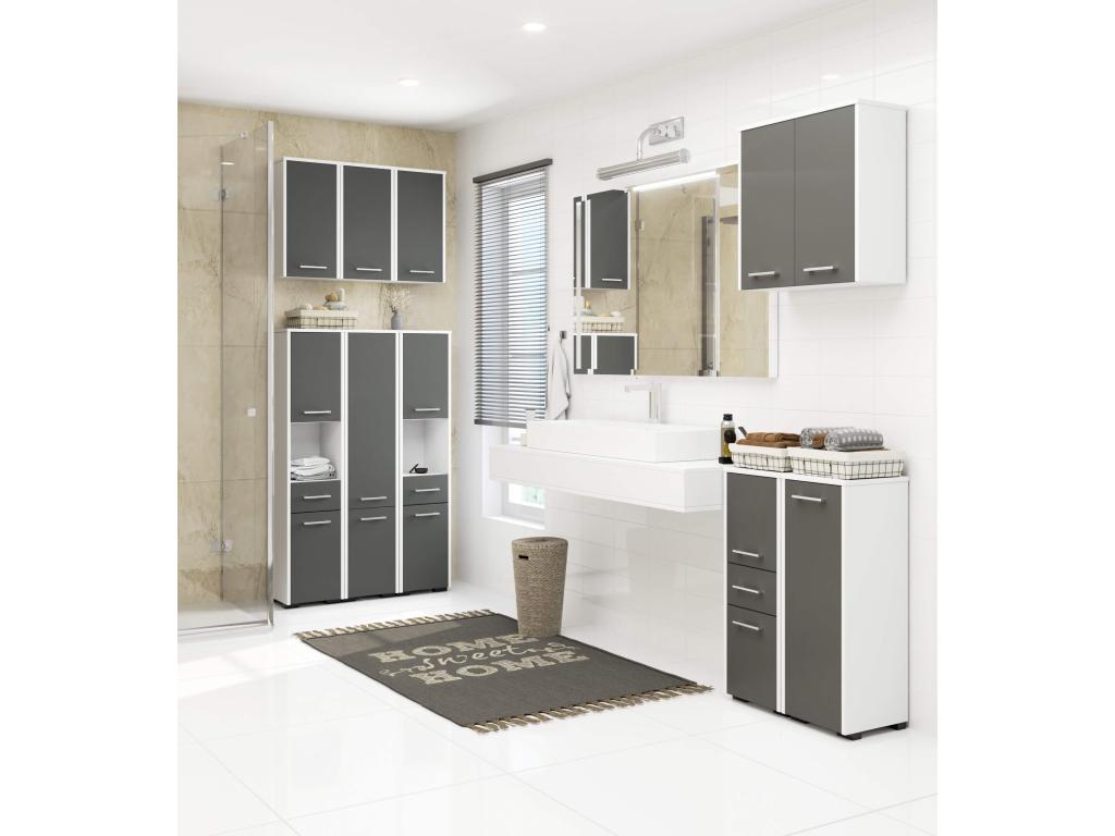 Armario de baño Luzssnh Blanco 30 cm 1 puerta color Grafito Gris mate 2 estantes 30x30x82 cm