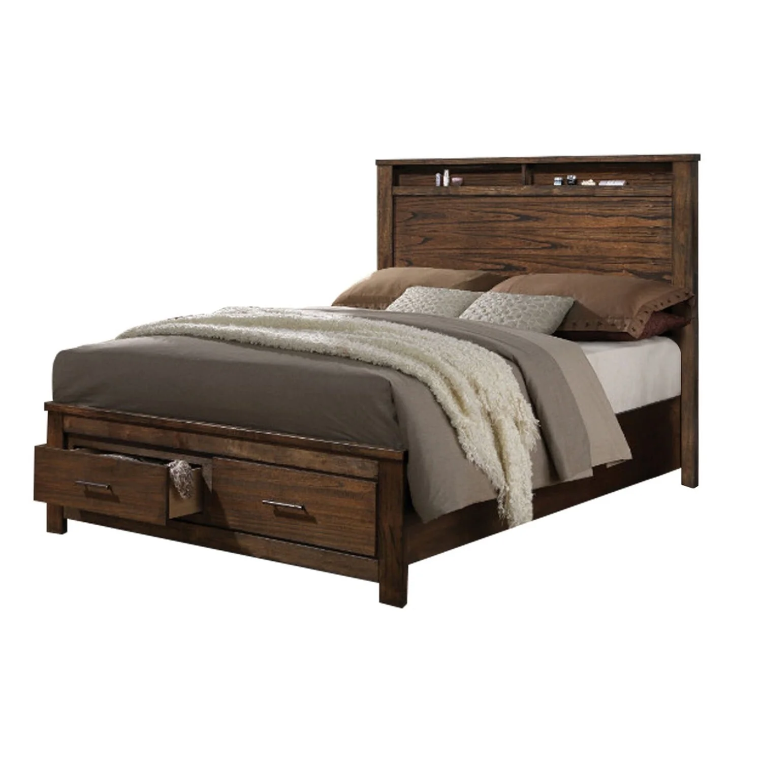 Benzara BM155994 55 x 64 x 85 in. Contemporary Style Spacious Queen Bed with Storage Footboard, Brown - image 2
