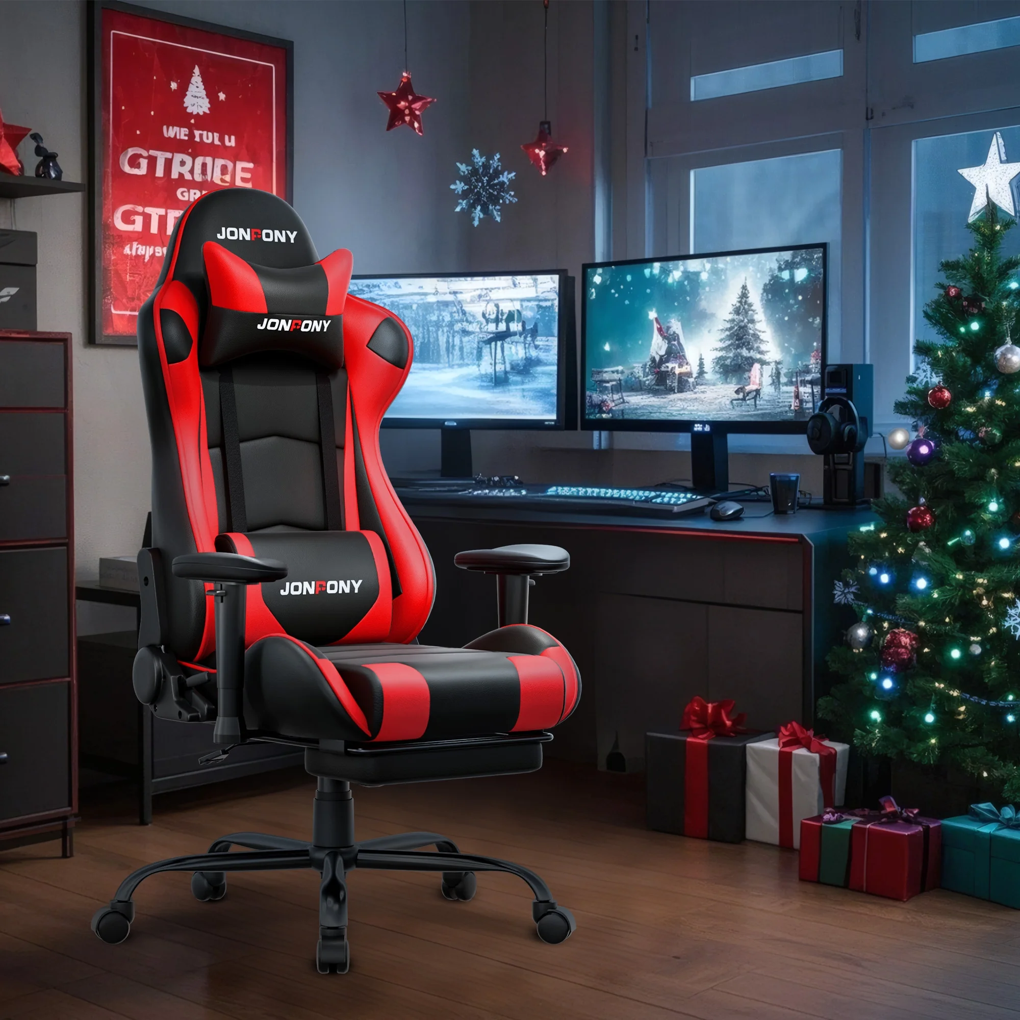 JONPONY Big and Tall 500LBS Gaming Chair, Ergonomic Design, Gamer Chair PU Leather with Footrest and Lumbar Support, High Back Office Chair Support 8 Hours Long Sitting,Red Computer Chair,Red - Image 16